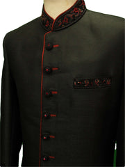 Mens Black Sherwani set - With red Churidar trousers - Bollywood Party Weddings - VFEW852 HY0819 - Prachy Creations
