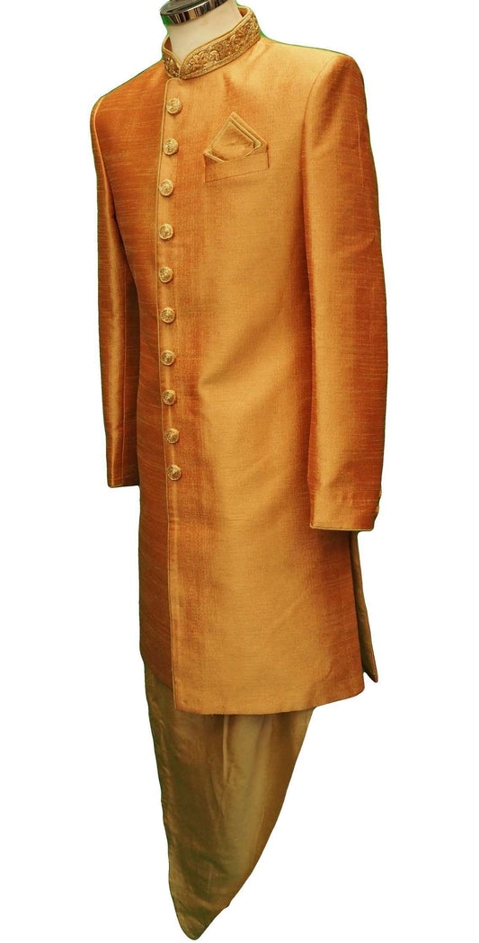 Mens Coral Sherwani set -with drawstringed trousers - Bollywood Party Weddings - VFEW853PV 1018 - Prachy Creations