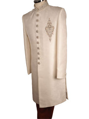Prachy Creations-Mens White Sherwani set - With red trousers - Bollywood Party Weddings - VFEW856CY 1018 - Prachy Creations