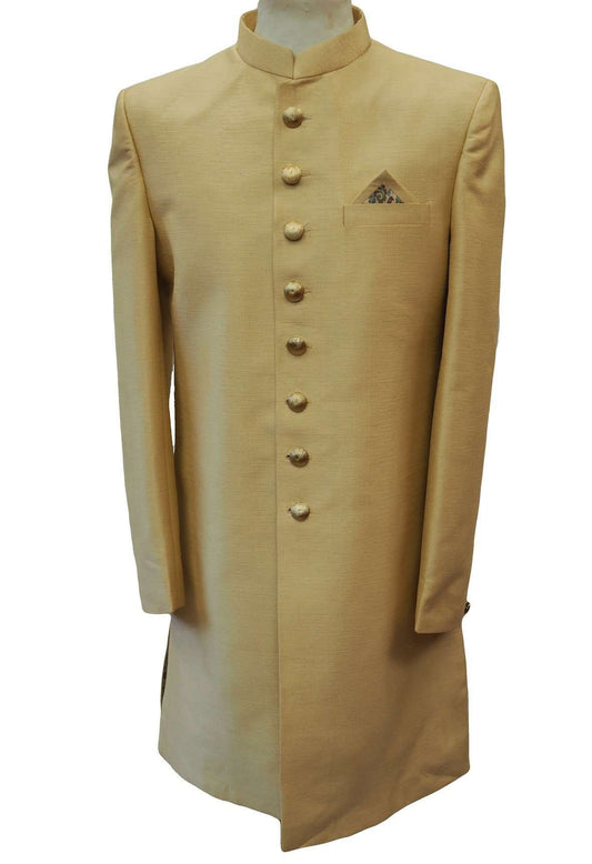 Prachy Creations-Mens Ivory Gold Sherwani set - With Salwar - Bollywood Party Weddings - VFEW859JY - Prachy Creations
