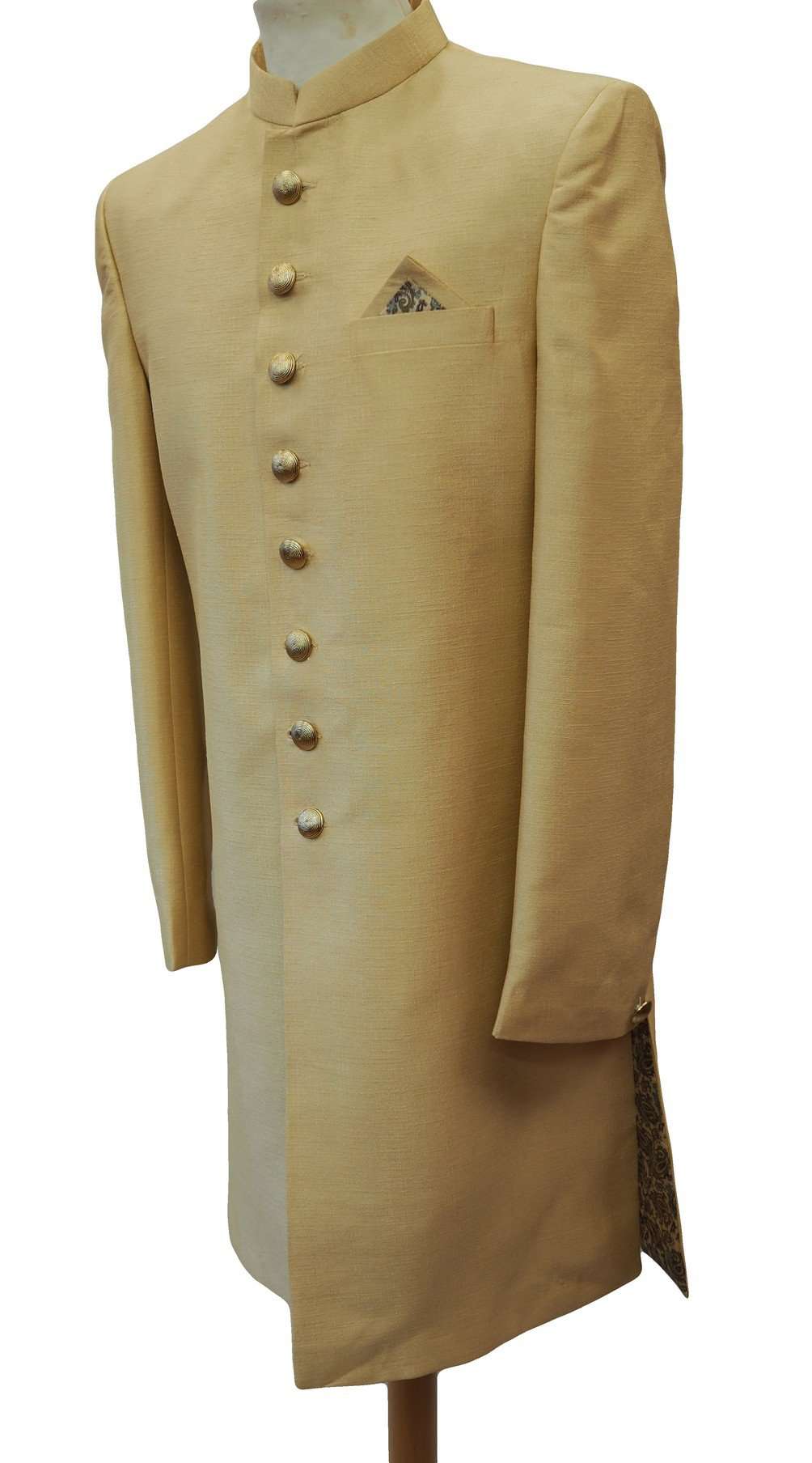 Prachy Creations-Mens Ivory Gold Sherwani set - With Salwar - Bollywood Party Weddings - VFEW859JY - Prachy Creations