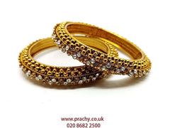 VJ243 kp - Pair of Antique finish stone Bangles / Kada for all occasions - Prachy Creations