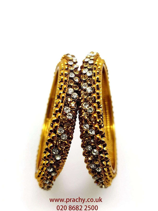 VJ243 kp - Pair of Antique finish stone Bangles / Kada for all occasions - Prachy Creations