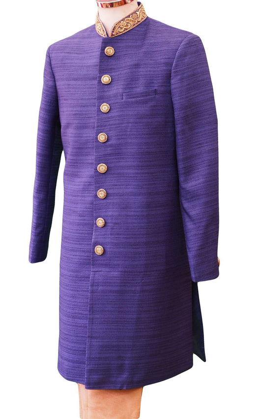 Royal Blue Raw Silky Sherwani 38"-52" / Small to XXXXL - SW-VL1802RY - Prachy Creations