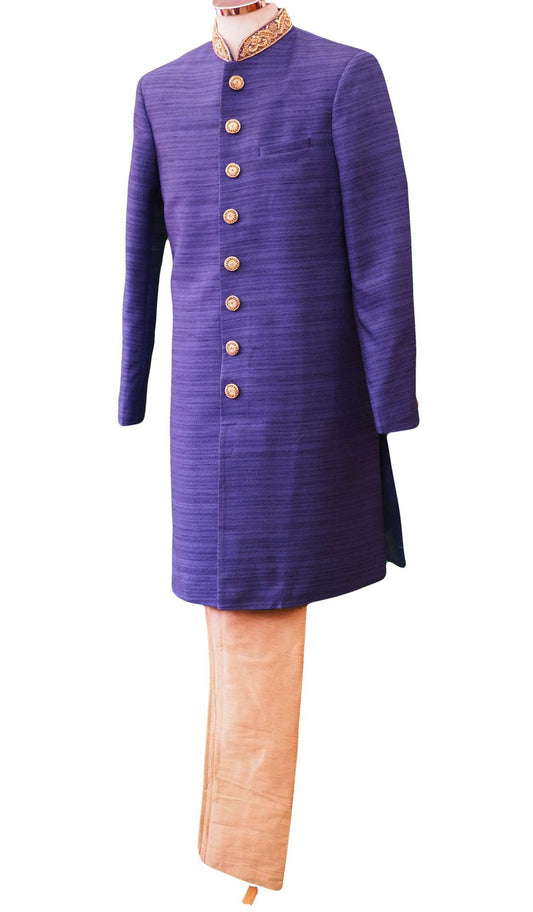 Royal Blue Raw Silky Sherwani 38"-52" / Small to XXXXL - SW-VL1802RY - Prachy Creations