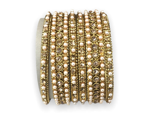 A set of 6 Pearl/ Gold stone Bangles - Bollywood, Weddings, Fancy Dress JAN1840 Vp0519 - Prachy Creations
