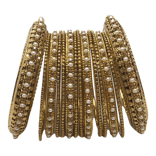 Beautiful Set of 14 Antique finish Pearl bangles - Mix N Match - JB1839T 0921 - Prachy Creations
