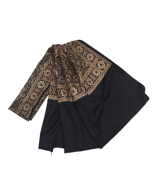 Black - Art Wool Handloom Woven Shawl - NTC2202 KY 1022 - Prachy Creations