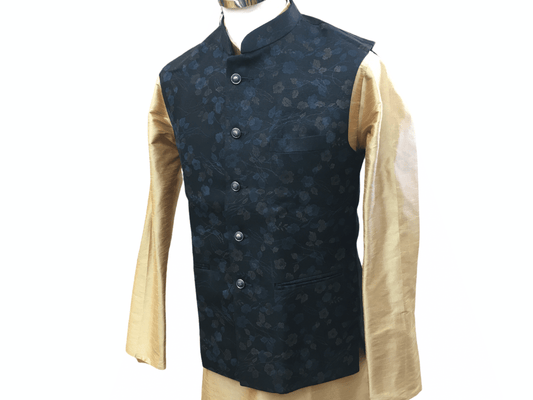 Black Printed Indian waistcoat for Men - Mix N Match with Kurtas - YD2003 kp - Prachy Creations