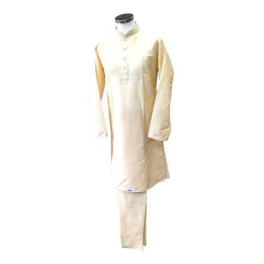 Cream - Mens Plain Silky Kurta Set - Ideal under a Waistcoat - KCS2211 KK 0322 - Prachy Creations