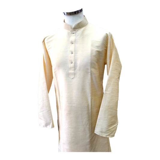 Cream - Mens Plain Silky Kurta Set - Ideal under a Waistcoat - KCS2211 KK 0322 - Prachy Creations