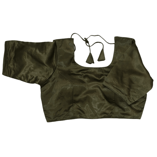 Dark Olive Green Gaji Silk Saree blouse - 42" Bust - UK 12 and 16 - Back Fasten - AF2114 A0921 - Prachy Creations