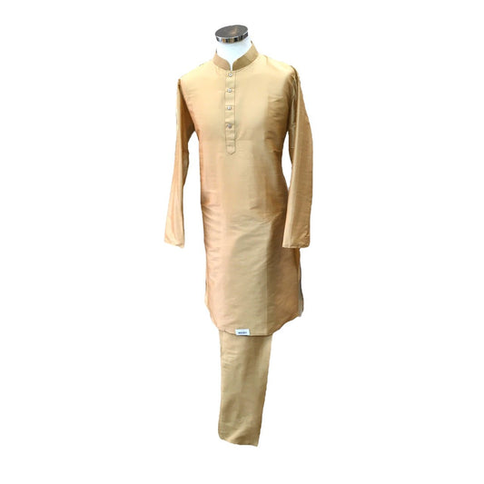 Gold - Mens Plain Silky Kurta Set - Ideal under a waitcoat - KCS2211 KK 0322 - Prachy Creations