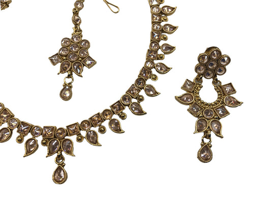 Gold Small Size Choker Necklace set with Earrings - DAJ1915Hp 0622 - Prachy Creations