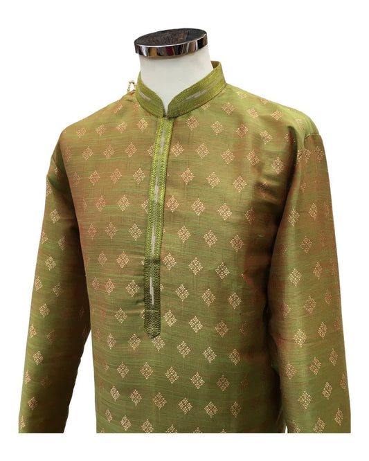 Green Handloom Banarasi Mens Kurta Set - Smart Trousers - 24h Dispatch - JAHAN VJ 0223 - Prachy Creations