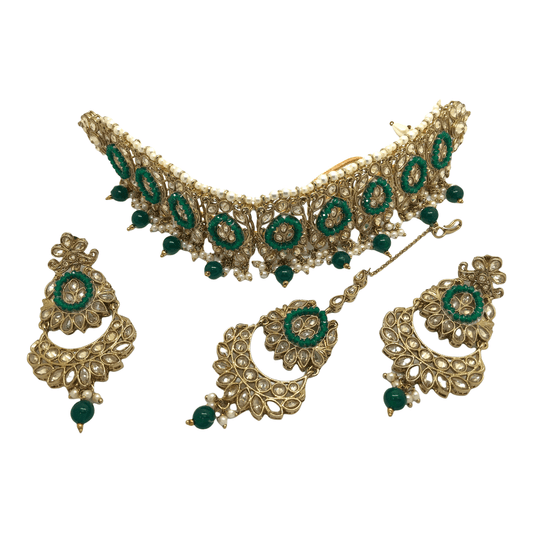Green Ladies Choker Necklace set - Bollywood - Weddings - HB610KP 0921 - Prachy Creations