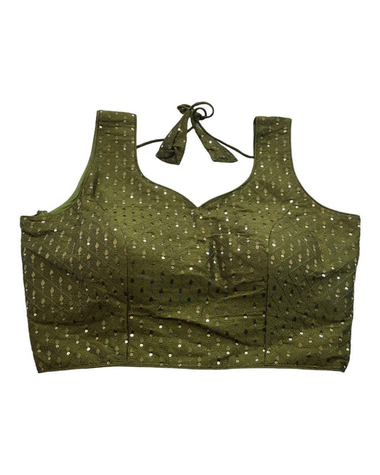 Green - Self Embroidered with Sequence Saree / Lehnga blouse - With Cups - Margin to loosen - UK Stock - AF2220 H 0822 - Prachy Creations
