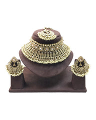 Pearl / Gold - Large Bridal Necklace set with Earrings - KE2301 TP 0323
