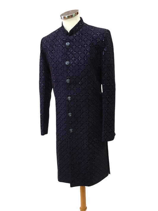 Stunning Navy Blue Lucknowi Sherwani with Churidar Trousers - YD2205 AY0322