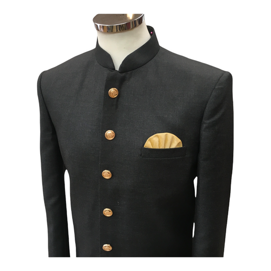 Mens Simple Black Sherwani with Gold Buttons - VL2109RP 0921