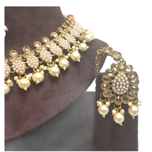 Pearl - Reverse Stone Silver Finish Necklace and Earrings Set - PRI1636KV 1221