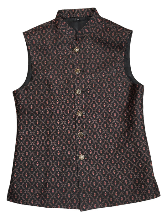 Black - Premium Handloom Brocade Mens Waistcoat - Amazing Fit - DG2204 KJ 0522
