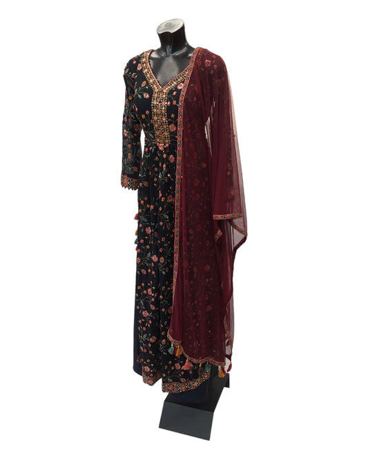 Black Floral Ready Made Naira Trousers Suit - UK Stock - 24h Dispatch - ZC2302 HY 0323