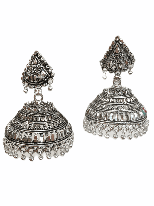 Silver finish Zhumki Style earrings - SHR2007 Kp0320 - Prachy Creations