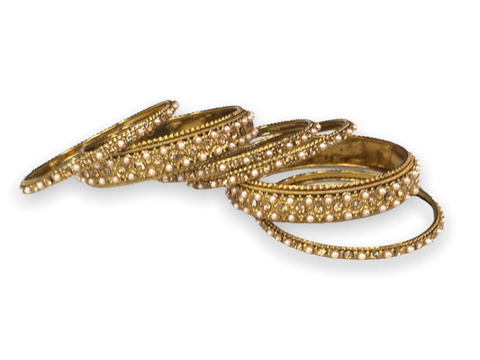 A set of 6 Pearl/ Gold stone Bangles - Bollywood, Weddings, Fancy Dress JAN1861 Vp0519