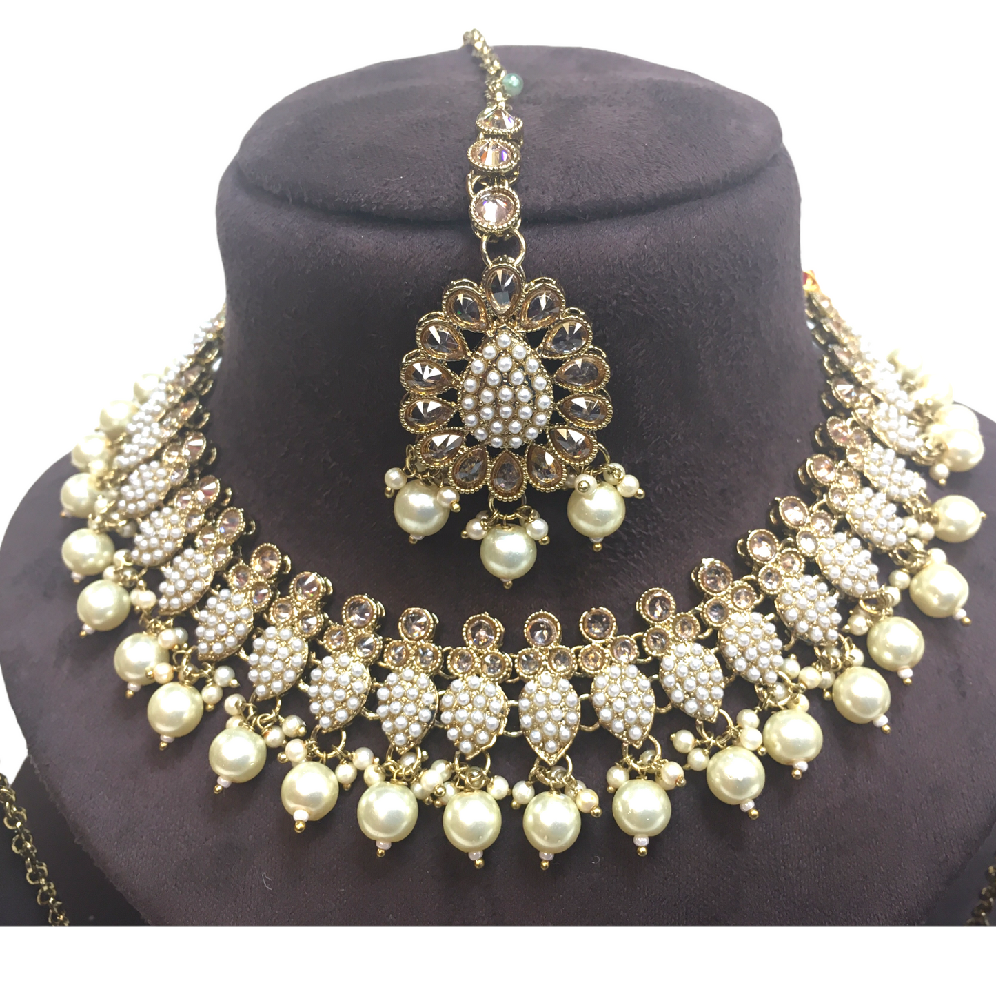 Pearl - Reverse Stone Silver Finish Necklace and Earrings Set - PRI1636KV 1221