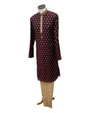 Wine - Handloom Banarasi Mens Kurta Set - UK Stock - 24h Dispatch - JeeHazur VJ 0223