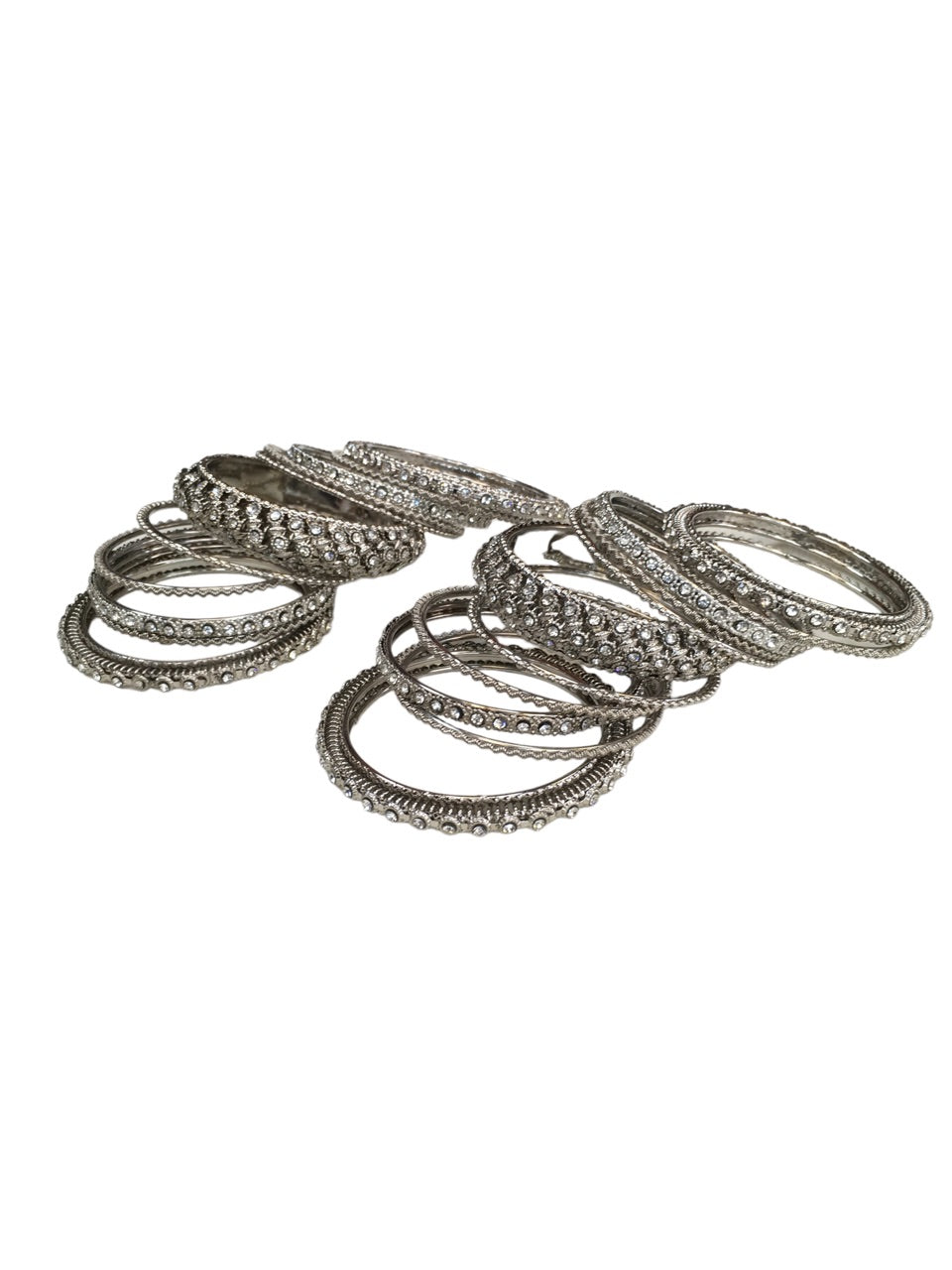 Set of 22 Silver Finish Stone Bangles - Bollywood, Weddings, Fancy Dress D5012 R 1022