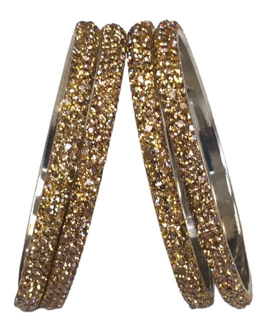 Set of 4 Antique Gold Stone Bangles Set - Bollywood, Weddings 3Line T 1022