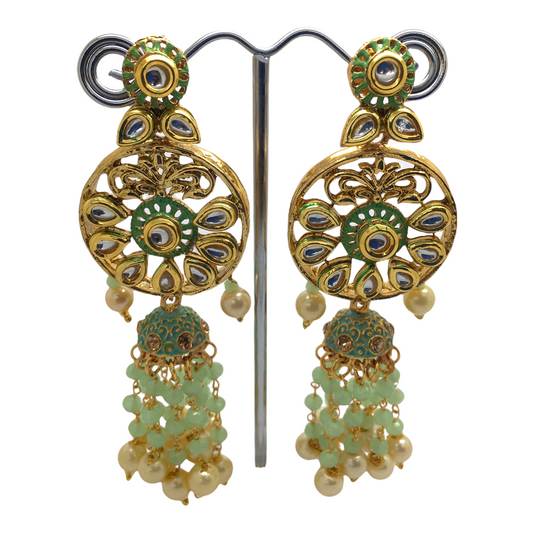 Mint Green - Rajasthani Jadtar Meenakari Handmade Earrings - LAJ3058Tp 1221