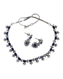 Navy Blue - AD Silver Finish Small Size Necklace Set with Earrings - PMJ11 C 0223