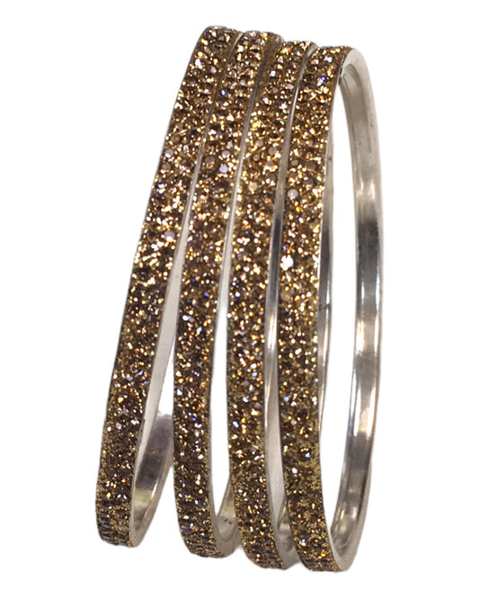 Set of 4 Antique Gold Stone Bangles - Bollywood, Weddings 2Line T 1022