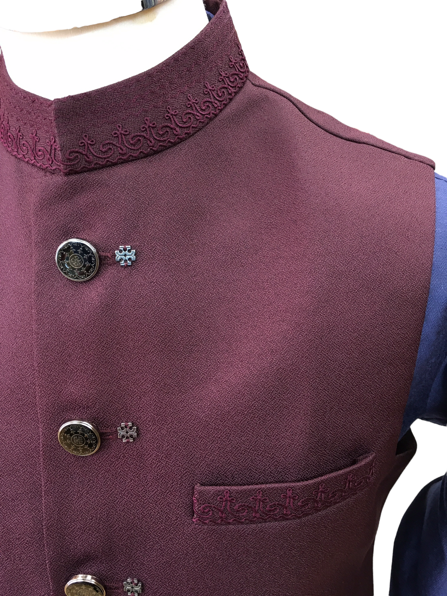 Premium Wine Mens Waistcoat - Self coloured Collar Embroidery - Amazing Fit - DG2201 KP 0422