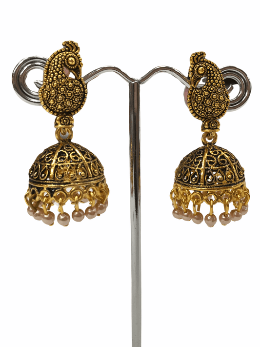 Antique Gold finish Zhumki Style earrings - SHR2001 Ap0320 - Prachy Creations