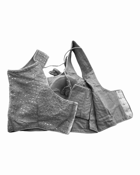 Green - Self Embroidered with Sequence Saree / Lehnga blouse - With Cups - Margin to loosen - UK Stock - AF2221 H 0822