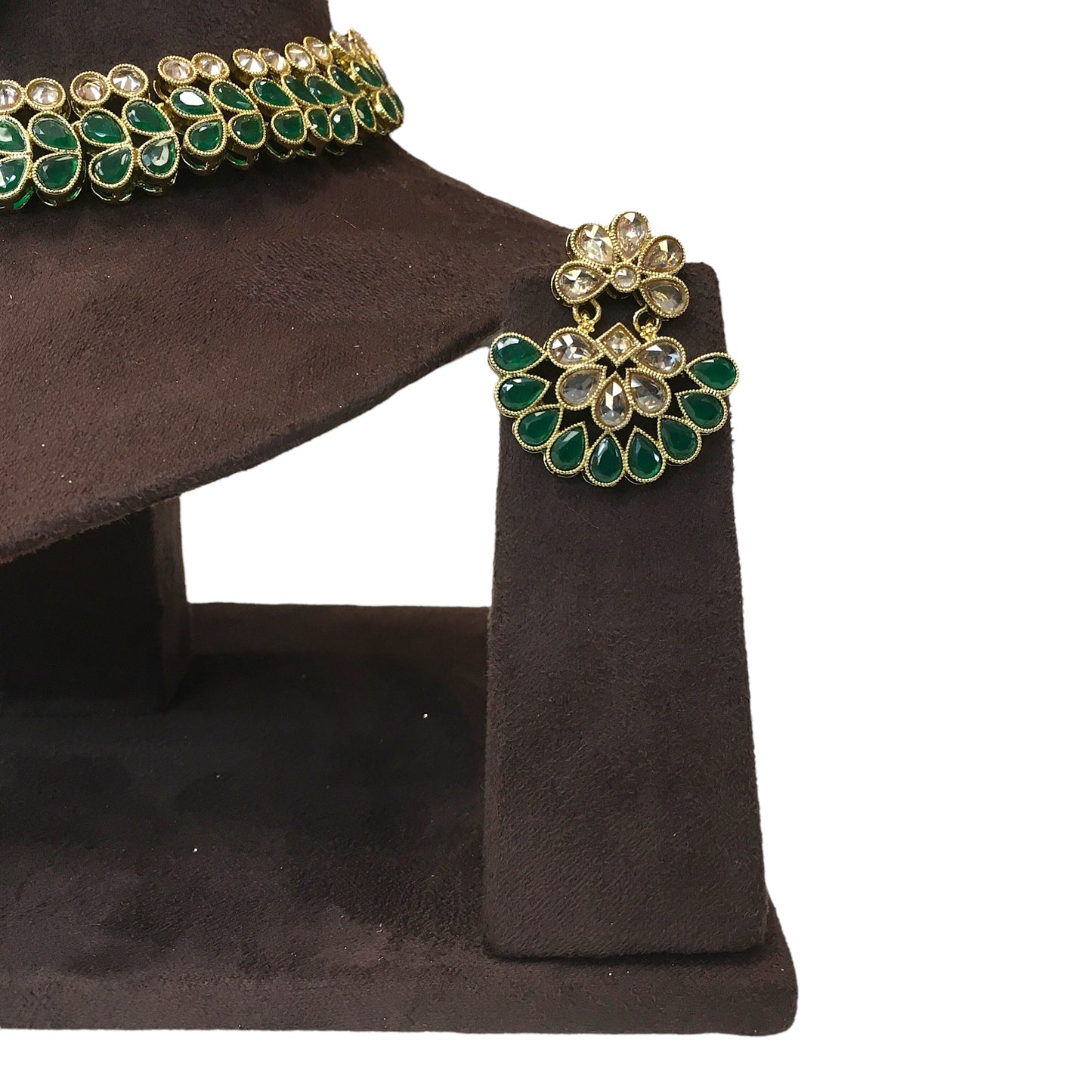 Green - Reverse Stone Necklace set with Earrings - AE2214 KP 0422