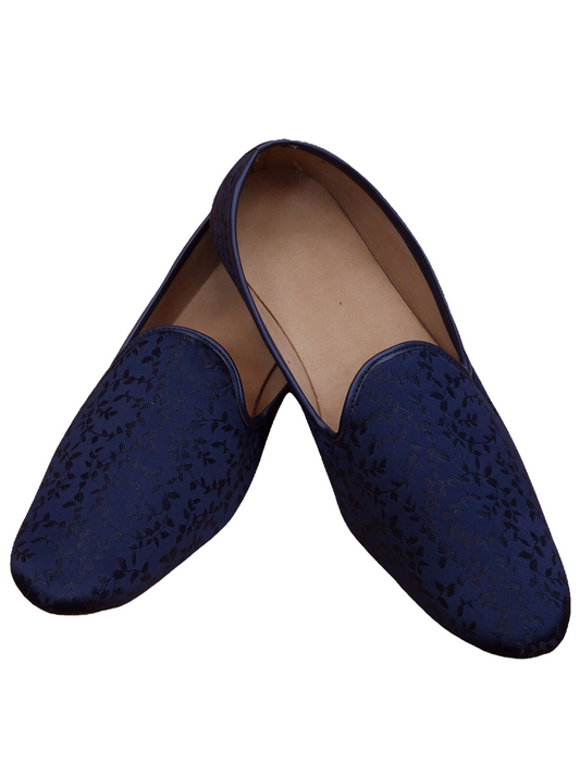 Very comfortable Navy Blue Self Woven Loafer style Mojri - Indian Mens shoes - Mojari, Khossay - YD2207 C