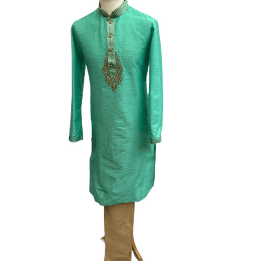 Mens Indian Kurta set in Sea Green, for weddings, Bollywood Party ( with Draw stringed trousers) - Innova VV1219 - Prachy Creations