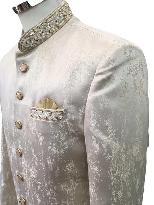Mens Stunning Self Brocade Cream Gold Sherwani with Trousers - CS-JP033PY 0322
