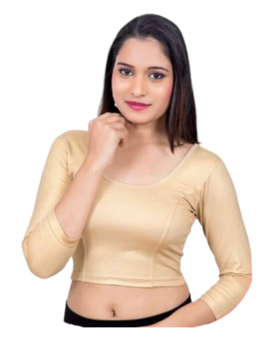 Long Sleeve Ladies Gold Lycra Saree Lehenga Blouse - Magic Saree Blouse - X Small to XXL - UK Stock V050