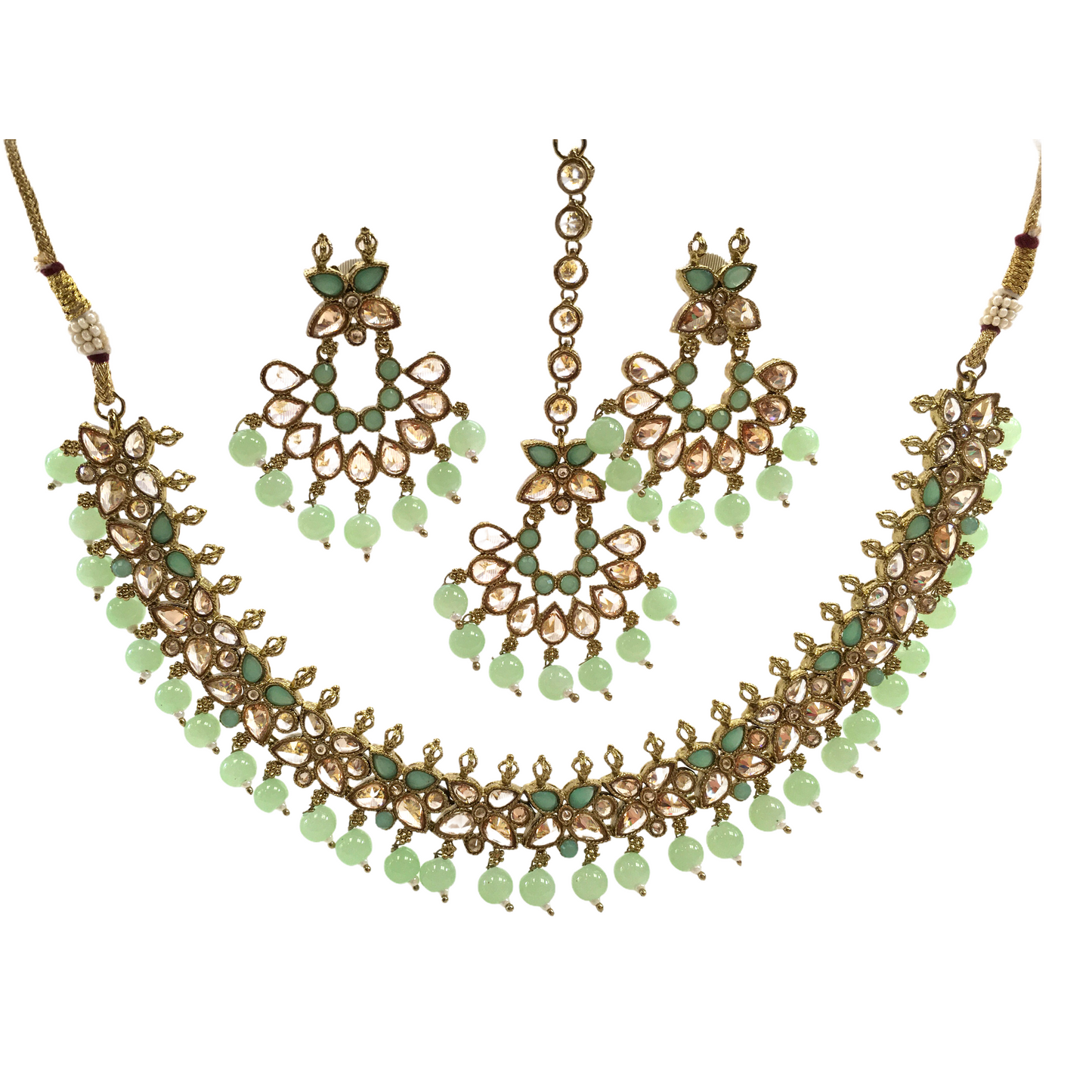 Designer Reverse Stone Necklace Earrings and Tika Set - KAJ836 KY0721