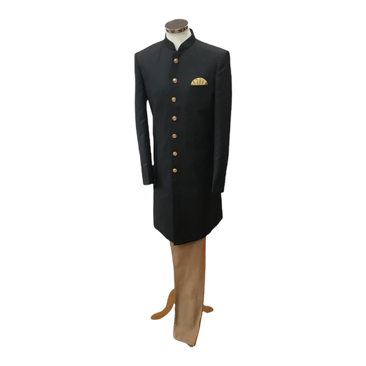 Mens Simple Black Sherwani with Gold Buttons - VL2109RP 0921