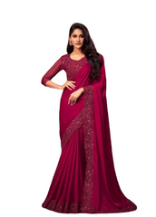 Designer Fuchsia Pink Saree with Embroidered Contrast  Ready Blouse - ANM3111 TC0122