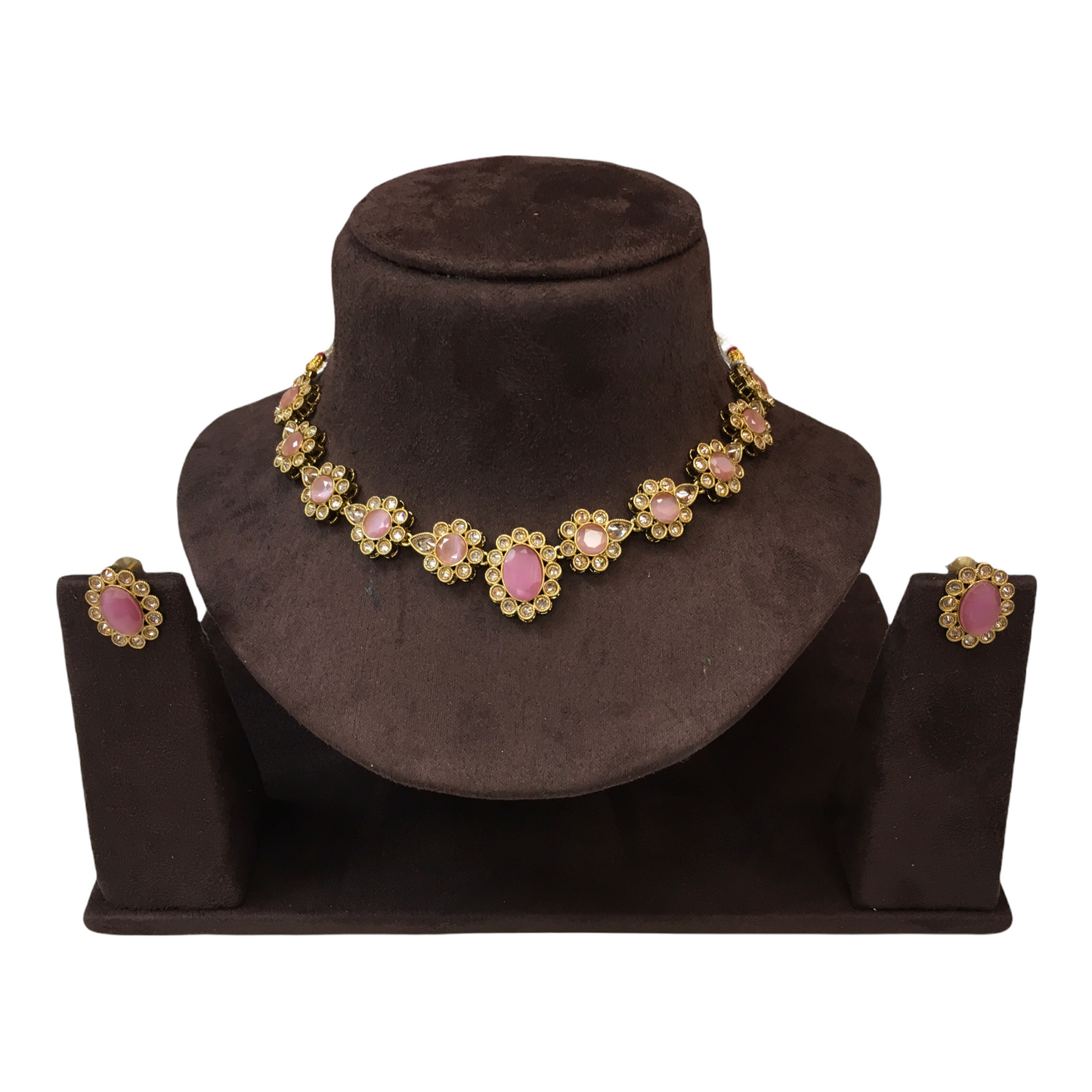 Pink - Antique Gold Finish Choker Necklace set - Sangeet , Mehndi, Weddings - AE2139 C1221