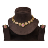 Pink - Antique Gold Finish Choker Necklace set - Sangeet , Mehndi, Weddings - AE2139 C1221