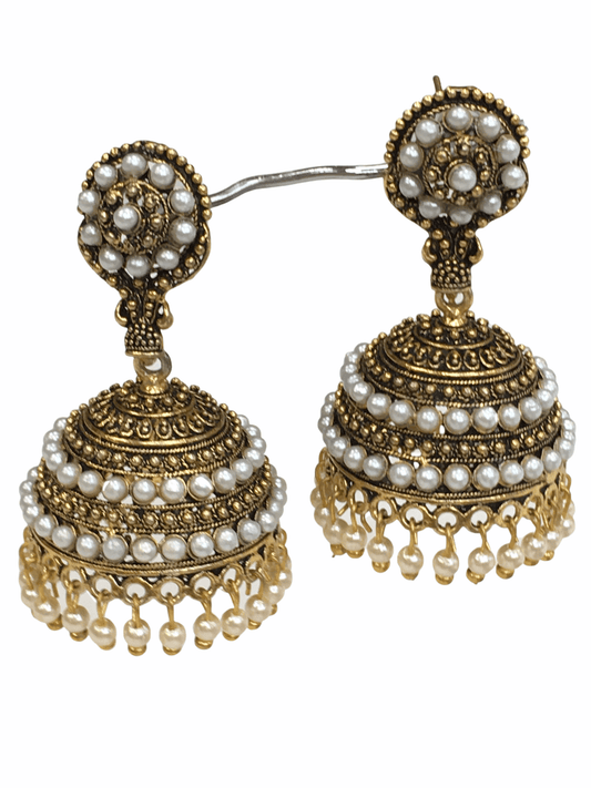 Antique Gold finish Zhumki Style earrings - SHR2006 Kp0320 - Prachy Creations